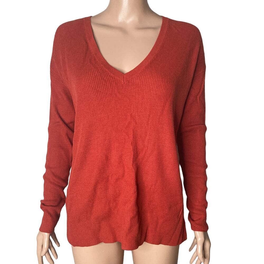 Abound Sweater Womens Small Rusted Red Ribbed Pullover Stretch